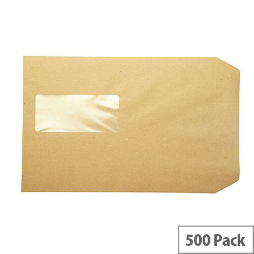 Q-Connect Pocket Envelopes C5 Window 115gsm Manilla Peel and Seal Pack of 500 KF97370