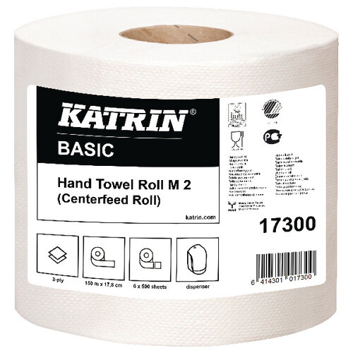 Katrin White Centrefeed 2 Ply Hand Towel White Pack of 6 17300 Katrin White Centrefeed 2 Ply Hand Towel White Pack of 6 17300