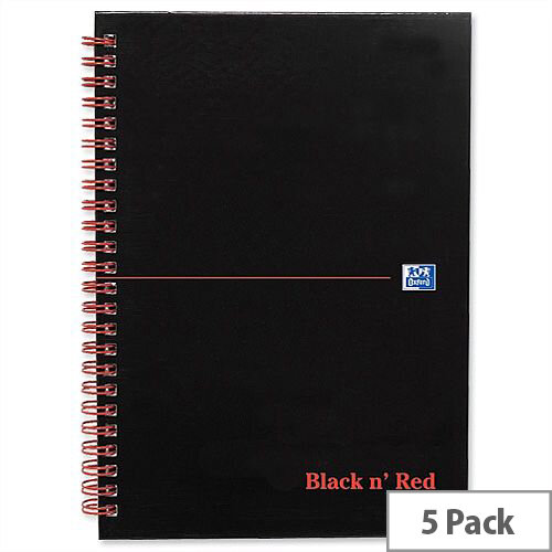 Black n Red A5 Wirebound Book Ruled and Perforated 140 Pages L67000 Pack 5