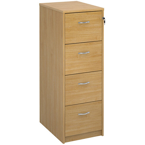Deluxe 4 drawer filing cabinet with silver handles 1360mm high - oak Deluxe 4 drawer filing cabinet with silver handles 1360mm high - oak