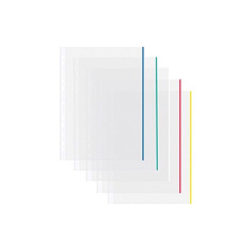 Coloured Edge Punched Pockets A4 50 Micron (Pack of 100) 9410410 Coloured Edge Punched Pockets A4 50 Micron (Pack of 100) 9410410