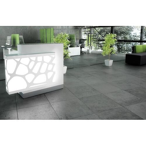 Organic Modern Illuminated White Straight Reception Desk with Right Decorative Element W1300mmxD770mmxH1105mm Organic Modern Illuminated White Straight Reception Desk with Right Decorative Element W1300mmxD770mmxH1105mm