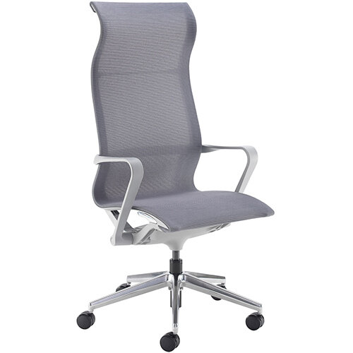 Lola high back designer operators chair with grey mesh, grey frame and aluminium base Lola high back designer operators chair with grey mesh, grey frame and aluminium base