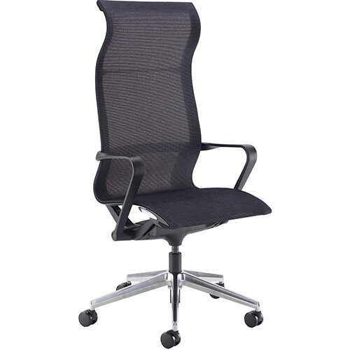 Lola high back designer operators chair with black mesh, black frame and aluminium base Lola high back designer operators chair with black mesh, black frame and aluminium base