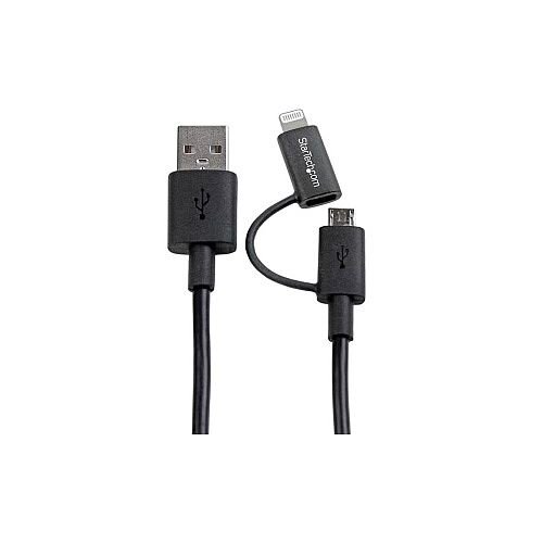 StarTech 1m 3 ft Black Apple 8-pin Lightning Connector or Micro USB to USB Combo Cable for iPhone / iPod / iPad LTUB1MBK StarTech 1m 3 ft Black Apple 8-pin Lightning Connector or Micro USB to USB Combo Cable for iPhone / iPod / iPad LTUB1MBK