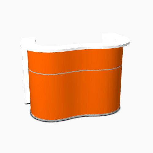 Wave Modern Design Curved Reception Desk with White Counter Top & High Gloss Orange Front W1624xD841xH1103mm