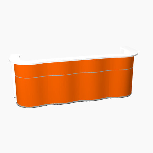 Wave Modern Design Curved Reception Desk with White Counter Top &High Gloss Orange Front W3124xD841xH1103mm Wave Modern Design Curved Reception Desk with White Counter Top &High Gloss Orange Front W3124xD841xH1103mm