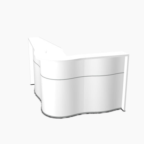 Wave Modern Design Curved Reception Desk with White Counter Top & High Gloss White Front W1810xD1590xH1103mm