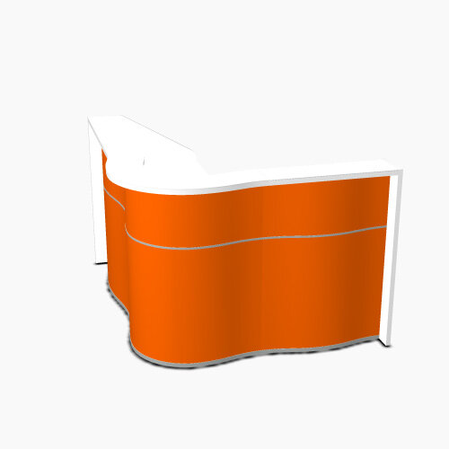 Wave Modern Design Curved Reception Desk with White Counter Top & High Gloss Orange Front W1810xD1590xH1103mm