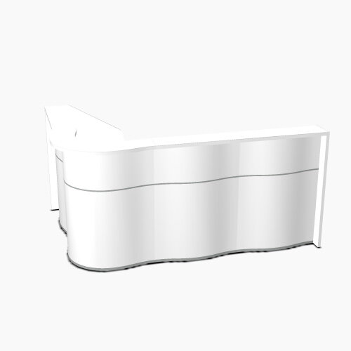 Wave Modern Design  L-Shaped Reception Desk with White Counter Top & High Gloss White Front W2340xD1590xH1103mm