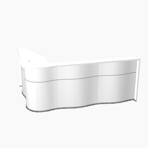 Wave Modern Design L-Shaped Reception Desk with White Counter Top & High Gloss White Front W2780xD1810xH1103mm