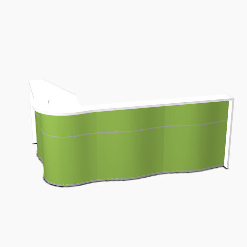 Wave Modern Design L-Shaped Reception Desk with White Counter Top &High Gloss Dark Green Front W2780xD1810xH1103mm Wave Modern Design L-Shaped Reception Desk with White Counter Top &High Gloss Dark Green Front W2780xD1810xH1103mm