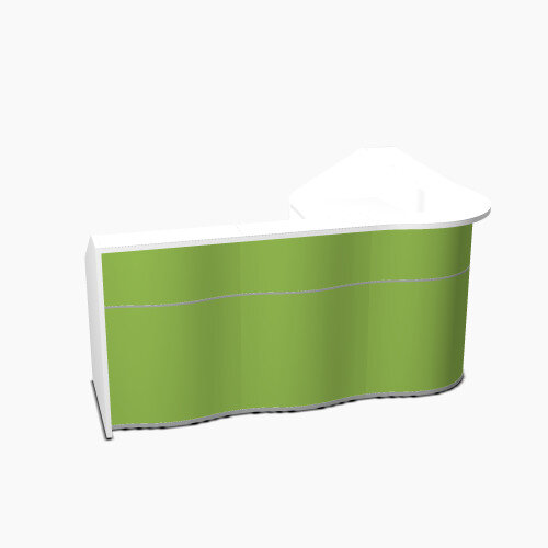 Wave Modern Design L-Shaped Reception Desk with White Counter Top & High Gloss Dark Green Front W2343xD1813xH1103mm