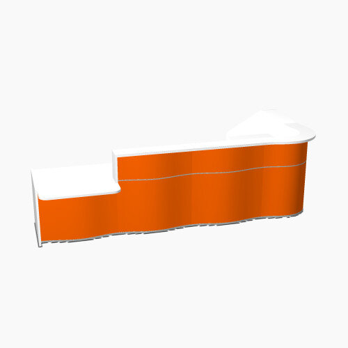 Wave Modern Design L-Shaped Reception Desk White Counter Top with Left Low Level Section & High Gloss Orange Front W3750xD1807xH1103mm