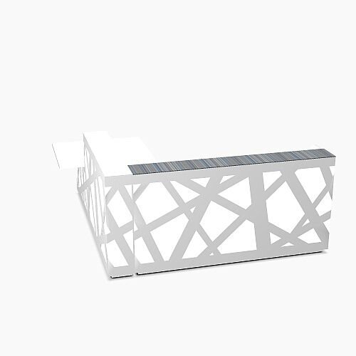 Zig Zag Modern Design Illuminated Solid Surface L-Shaped White Reception Desk with Right Low Level Section W2600mmxD2780mmxH1146mm