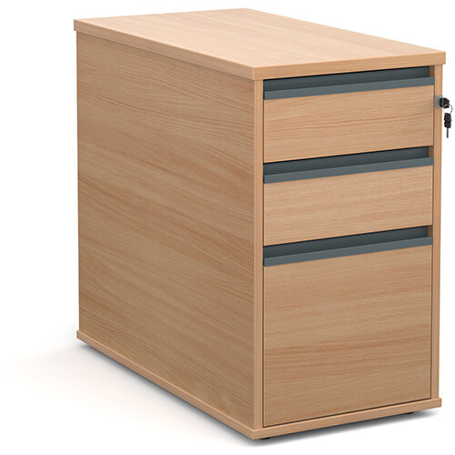 Desk high 3 drawer pedestal with graphite finger pull handles 800mm deep - beech