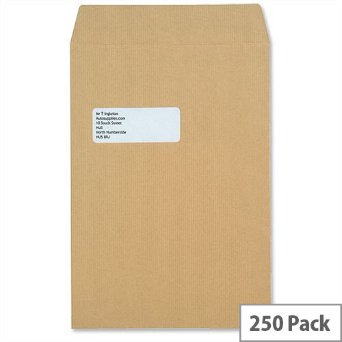 New Guardian Window 130gsm Envelopes C4 Manilla Pocket Press Seal Heavyweight (Pack of 250)