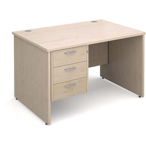 Maestro 25 PL straight desk with 3 drawer pedestal 1200mm - maple panel leg design Maestro 25 PL straight desk with 3 drawer pedestal 1200mm - maple panel leg design