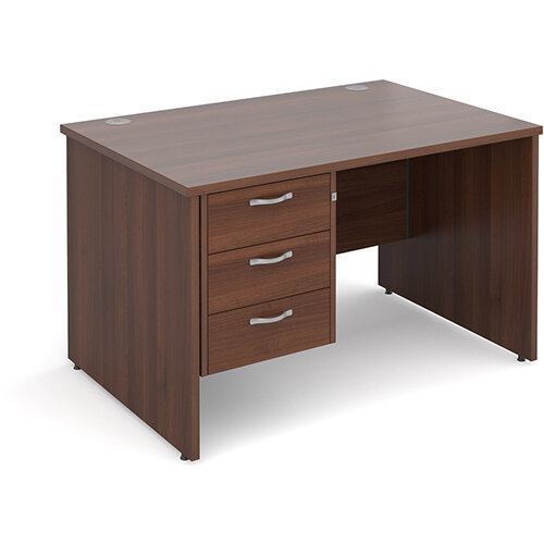 Maestro 25 PL straight desk with 3 drawer pedestal 1200mm - walnut panel leg design Maestro 25 PL straight desk with 3 drawer pedestal 1200mm - walnut panel leg design