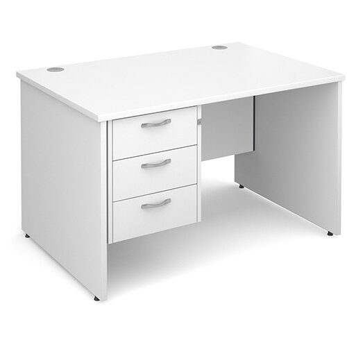 Maestro 25 PL straight desk with 3 drawer pedestal 1200mm - white panel leg design