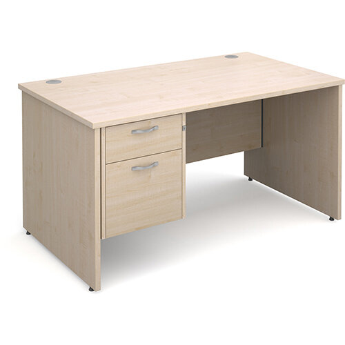 Maestro 25 PL straight desk with 2 drawer pedestal 1400mm - maple panel leg design Maestro 25 PL straight desk with 2 drawer pedestal 1400mm - maple panel leg design