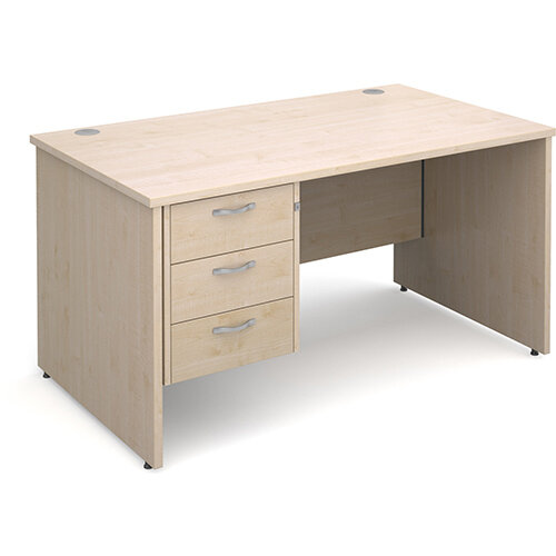 Maestro 25 PL straight desk with 3 drawer pedestal 1400mm - maple panel leg design Maestro 25 PL straight desk with 3 drawer pedestal 1400mm - maple panel leg design