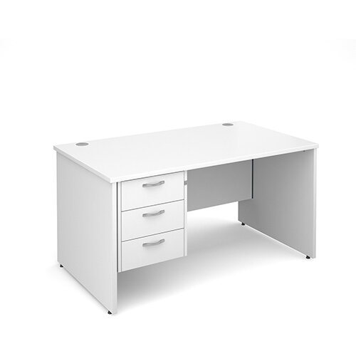 Maestro 25 PL straight desk with 3 drawer pedestal 1400mm - white panel leg design Maestro 25 PL straight desk with 3 drawer pedestal 1400mm - white panel leg design