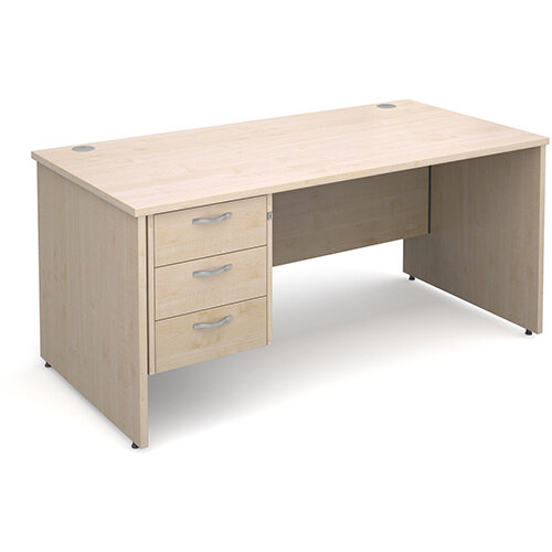 Maestro 25 PL straight desk with 3 drawer pedestal 1600mm - maple panel leg design Maestro 25 PL straight desk with 3 drawer pedestal 1600mm - maple panel leg design