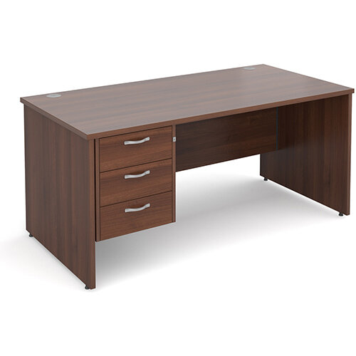 Maestro 25 PL straight desk with 3 drawer pedestal 1600mm - walnut panel leg design Maestro 25 PL straight desk with 3 drawer pedestal 1600mm - walnut panel leg design
