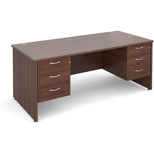 Maestro 25 PL straight desk with 3 and 3 drawer pedestals 1800mm - walnut panel leg design