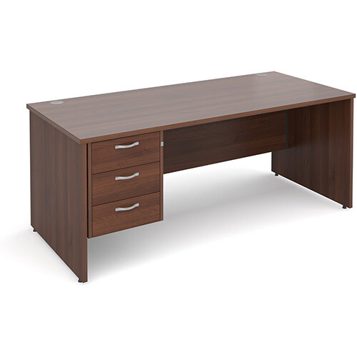 Maestro 25 PL straight desk with 3 drawer pedestal 1800mm - walnut panel leg design Maestro 25 PL straight desk with 3 drawer pedestal 1800mm - walnut panel leg design