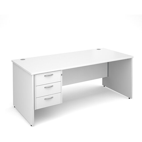 Maestro 25 PL straight desk with 3 drawer pedestal 1800mm - white panel leg design