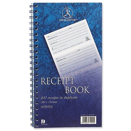 Duplicate Receipt Book Wirebound 4 Sets p/Page(Challenge)200 Receipts 280x152mm M71990