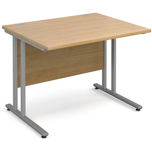 Maestro 25 SL straight desk 1000mm x 800mm - silver cantilever frame, oak top Maestro 25 SL straight desk 1000mm x 800mm - silver cantilever frame, oak top