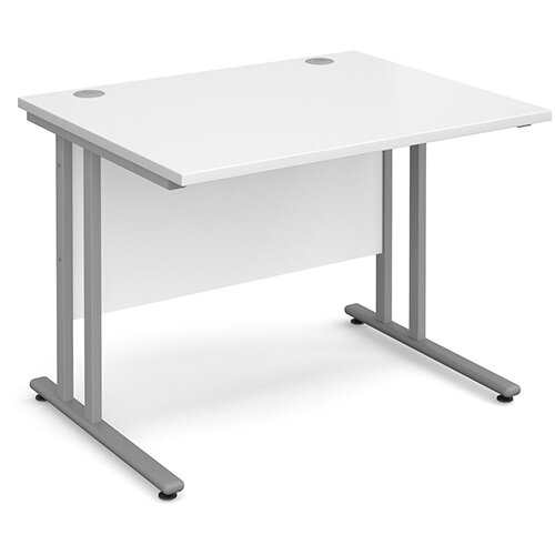 Maestro 25 SL straight desk 1000mm x 800mm - silver cantilever frame, white top