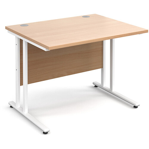 Maestro 25 WL straight desk 1000mm x 800mm - white cantilever frame, beech top