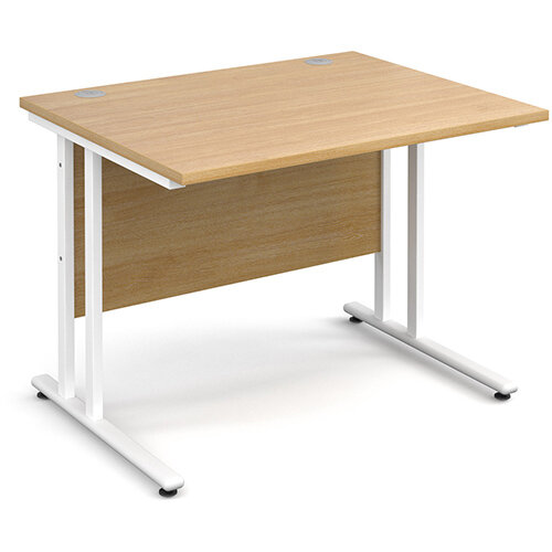 Maestro 25 WL straight desk 1000mm x 800mm - white cantilever frame, oak top Maestro 25 WL straight desk 1000mm x 800mm - white cantilever frame, oak top