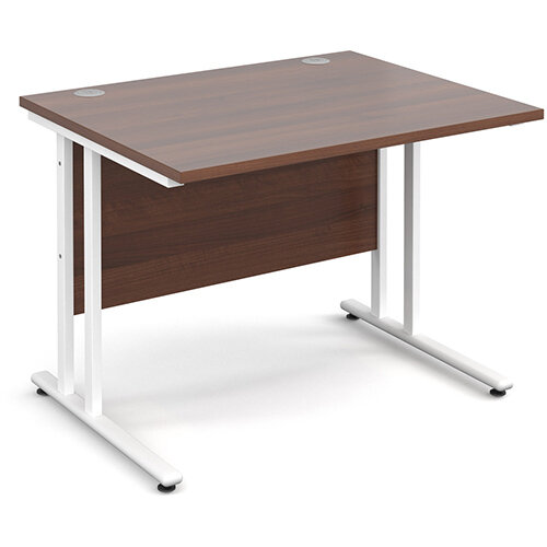 Maestro 25 WL straight desk 1000mm x 800mm - white cantilever frame, walnut top