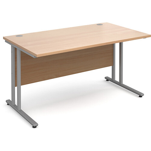 Maestro 25 SL straight desk 1400mm x 800mm - silver cantilever frame, beech top Maestro 25 SL straight desk 1400mm x 800mm - silver cantilever frame, beech top