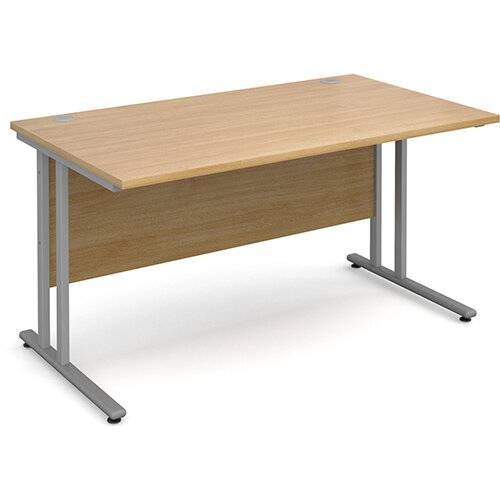 Maestro 25 SL straight desk 1400mm x 800mm - silver cantilever frame, oak top