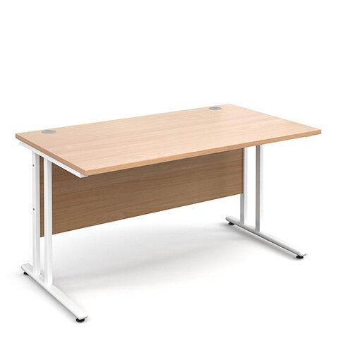 Maestro 25 WL straight desk 1400mm x 800mm - white cantilever frame, beech top Maestro 25 WL straight desk 1400mm x 800mm - white cantilever frame, beech top