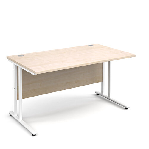 Maestro 25 WL straight desk 1400mm x 800mm - white cantilever frame, maple top