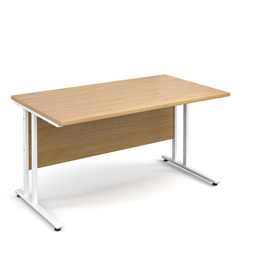 Maestro 25 WL straight desk 1400mm x 800mm - white cantilever frame, oak top Maestro 25 WL straight desk 1400mm x 800mm - white cantilever frame, oak top