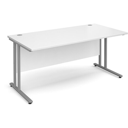 Maestro 25 SL straight desk 1600mm x 800mm - silver cantilever frame, white top