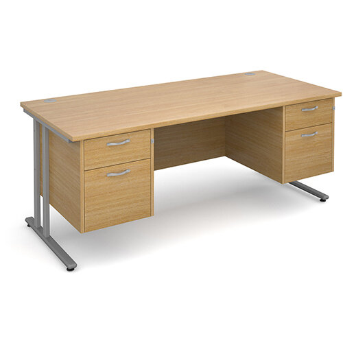 Maestro 25 SL straight desk with 2 and 2 drawer pedestals 1800mm - silver cantilever frame, oak top