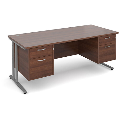 Maestro 25 SL straight desk with 2 and 2 drawer pedestals 1800mm - silver cantilever frame, walnut top Maestro 25 SL straight desk with 2 and 2 drawer pedestals 1800mm - silver cantilever frame, walnut top