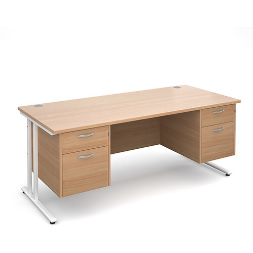Maestro 25 WL straight desk with 2 and 2 drawer pedestals 1800mm - white cantilever frame, beech top Maestro 25 WL straight desk with 2 and 2 drawer pedestals 1800mm - white cantilever frame, beech top