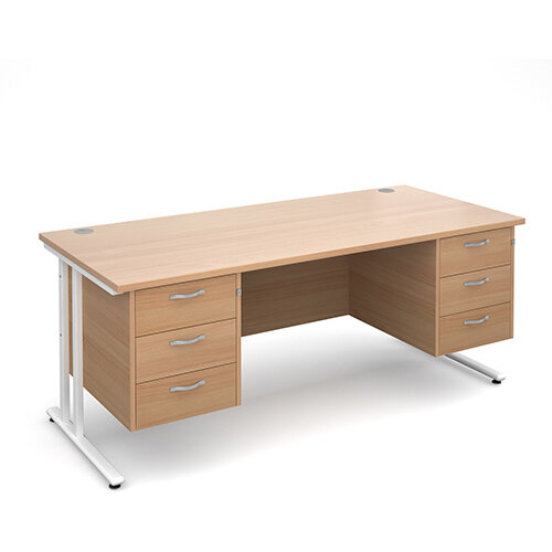 Maestro 25 WL straight desk with 3 and 3 drawer pedestals 1800mm - white cantilever frame, beech top Maestro 25 WL straight desk with 3 and 3 drawer pedestals 1800mm - white cantilever frame, beech top