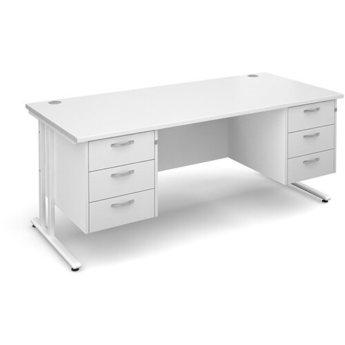 Maestro 25 WL straight desk with 3 and 3 drawer pedestals 1800mm - white cantilever frame, white top Maestro 25 WL straight desk with 3 and 3 drawer pedestals 1800mm - white cantilever frame, white top