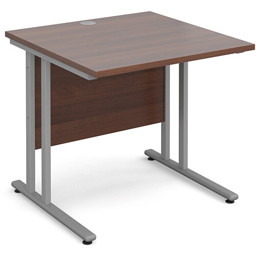 Maestro 25 SL straight desk 800mm x 800mm - silver cantilever frame, walnut top